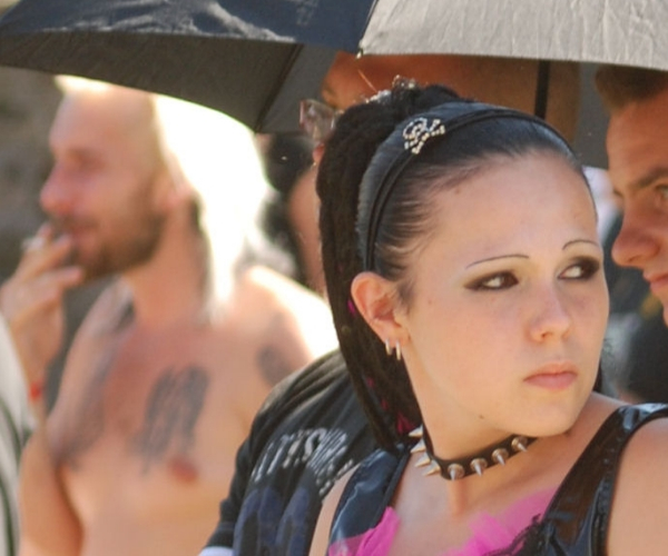 Girl wearing a wolf collar