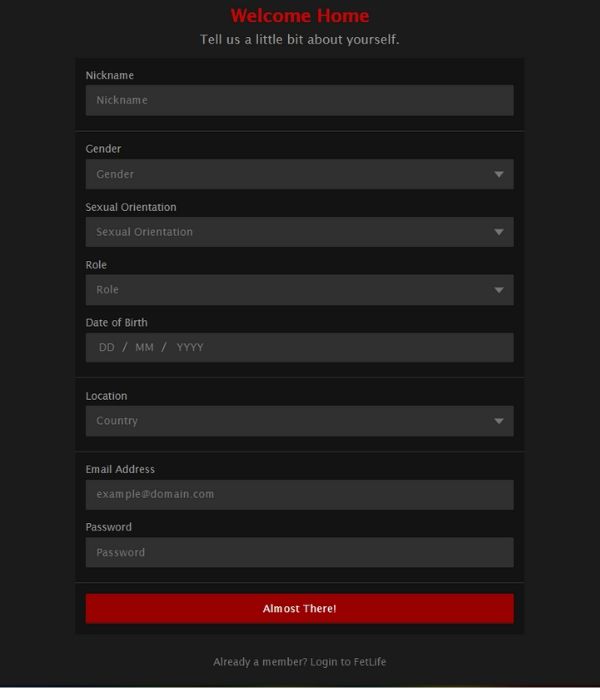 FetLife Registration ScreenShot