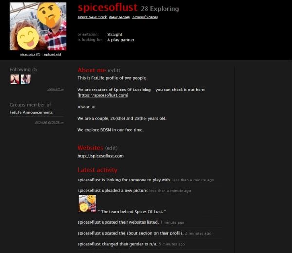 Screenshot of Spices Of Lust FetLife profile