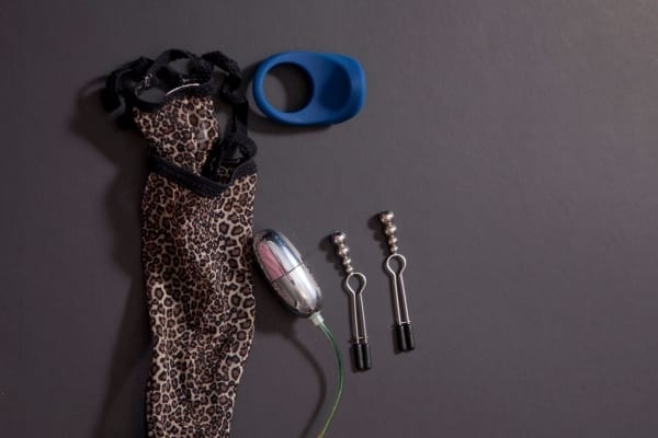 Lingerie, penis ring and nipple clamps