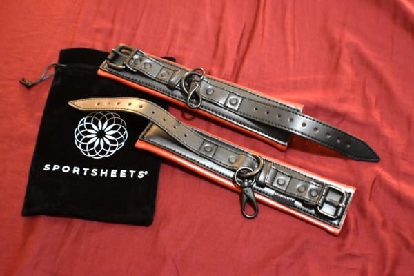 red and black leather cuffs