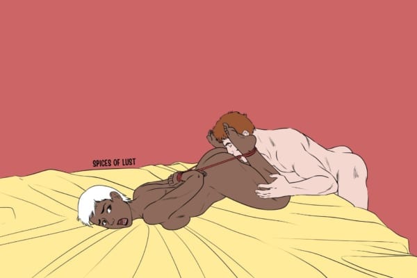 Couple practicing bondage on the bed