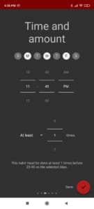 Screenshot from Obedience app - Choosing how often the habit should be done or practiced