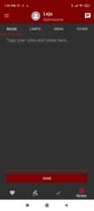 Screenshot from Obedience app - Notes screen