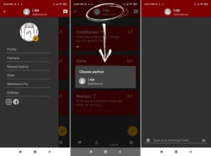 Screenshots from Obedience app - Top bar icons