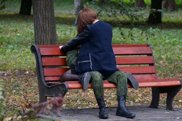 Couple kissing in public
