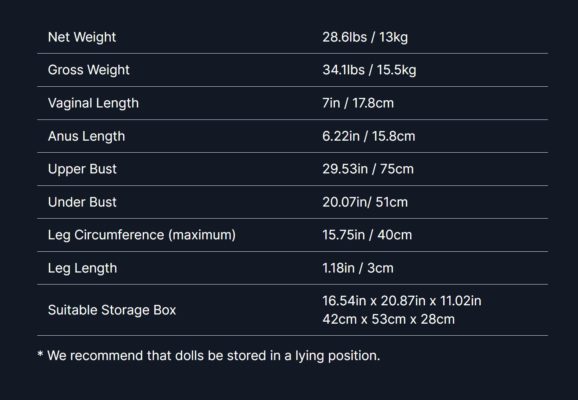 sex doll size chart 2