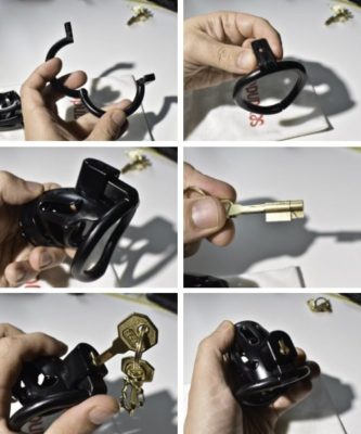 Infographic showing how to put on a chastity cage