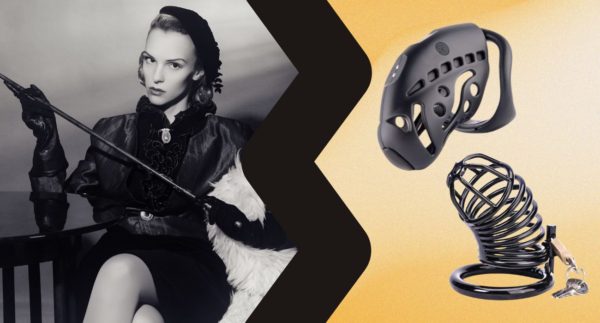 Dominatrix thinking of chastity cage play ideas