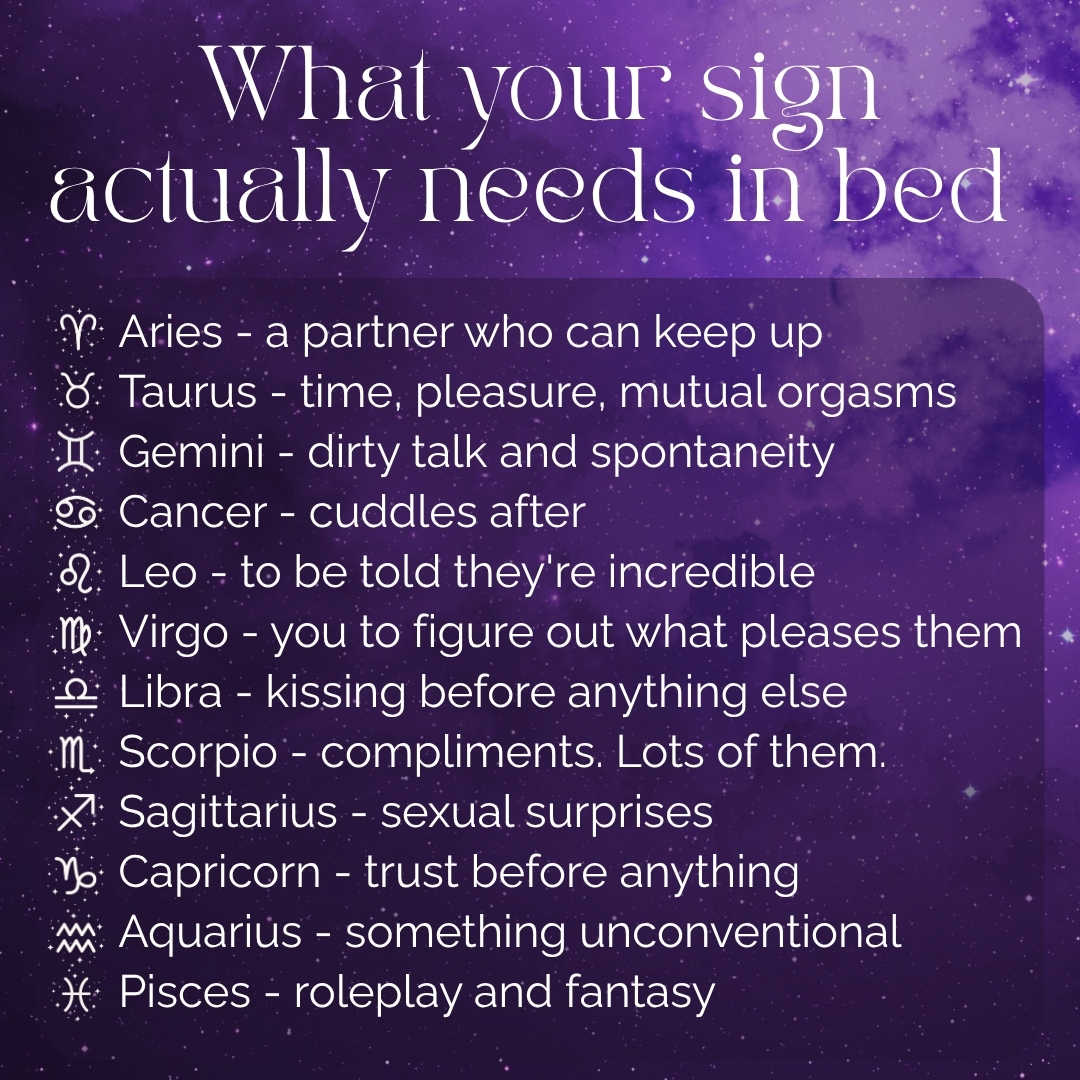 What your zodiac sign needs in bed infographic