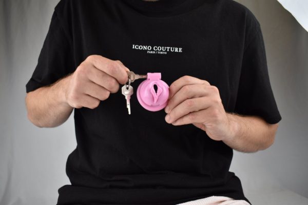 Luka locking Pink Pussy Shaped Chastity Cage