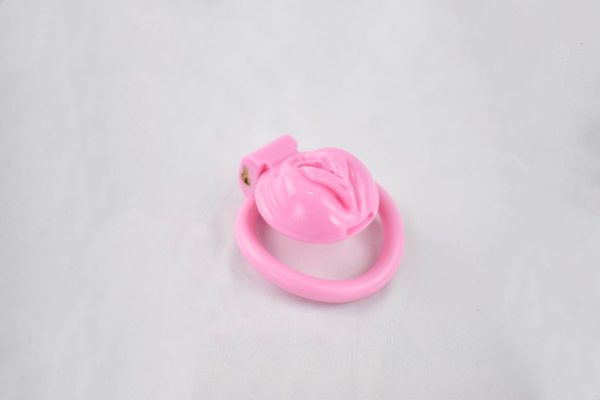 Pink Pussy Shaped Chastity Cage on a table