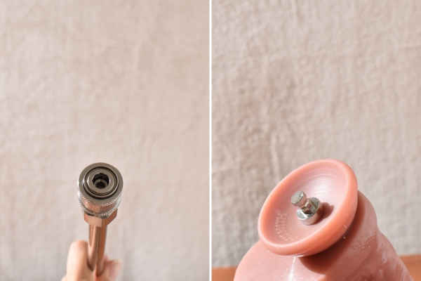 Hismith Premium 4 sex machine lock system on machine and dildo close up